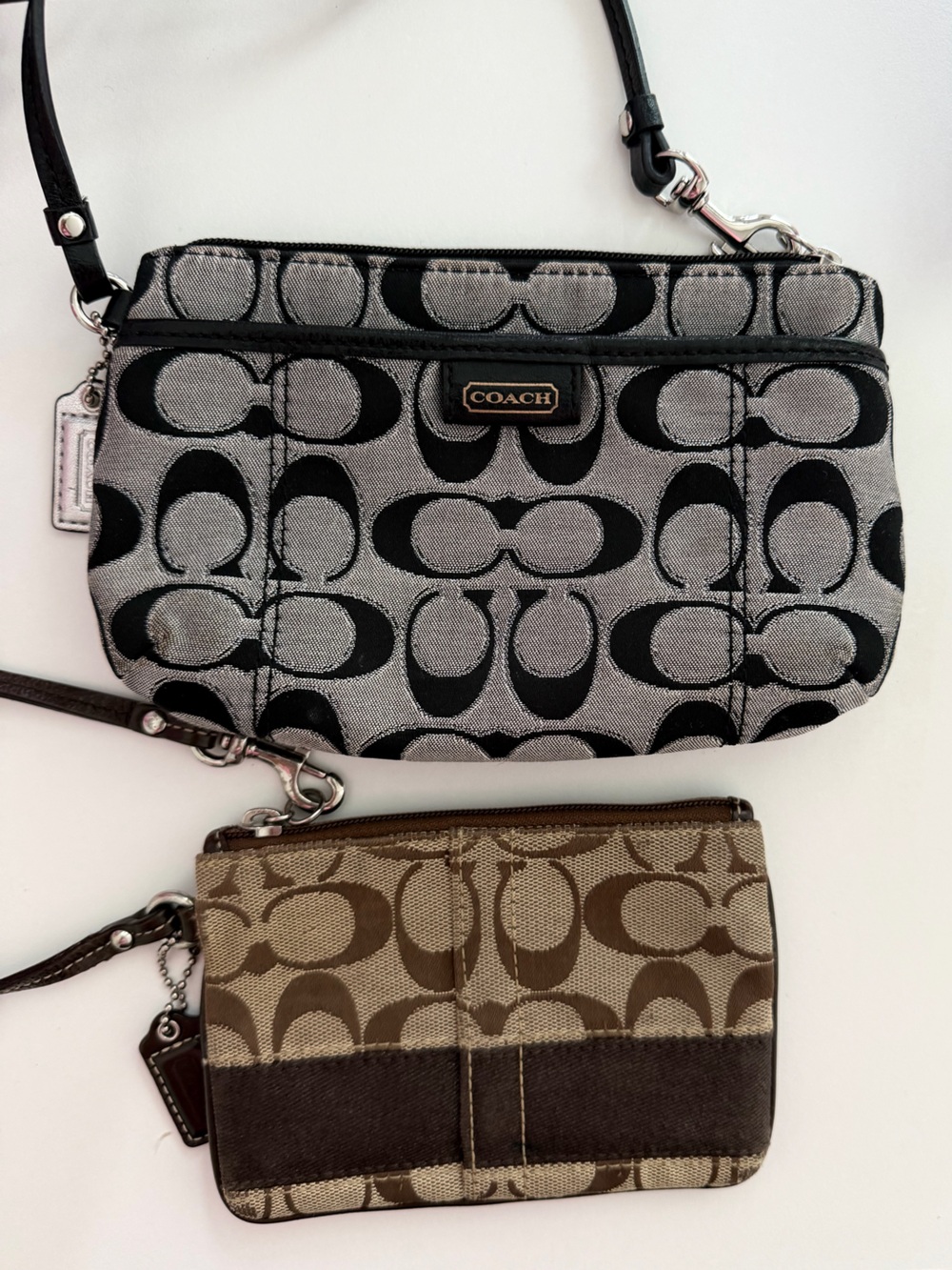 SOLD-Coach Black & Gray Signature Canvas Wristlet